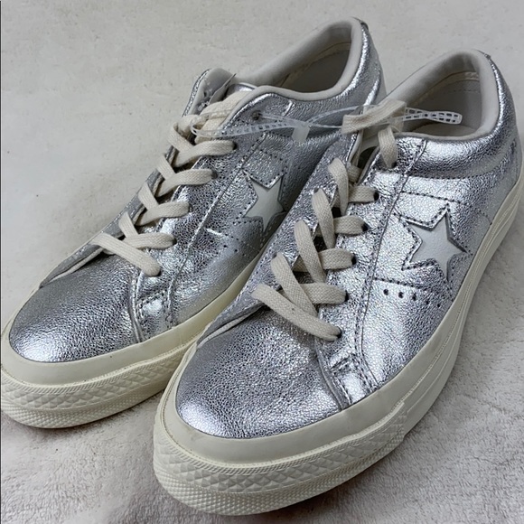 Converse Shoes - [ CONVERSE ] Silver Leather Shoes Women's Size 8